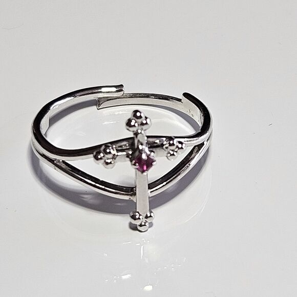 **Final Sale** Vintge Sarah Coventry Pink Rhinestone Silver Tone Cross Adj 4-8 - Picture 13 of 13